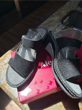 Alegria Black Glitteroti Sparkle Slide Sandals new 38 8-8.5 us